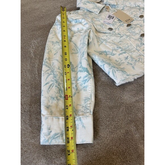 ELIE TAHARI Antique Floral Printed Raw Hem Denim Jacket White Size M - Picture 14 of 16